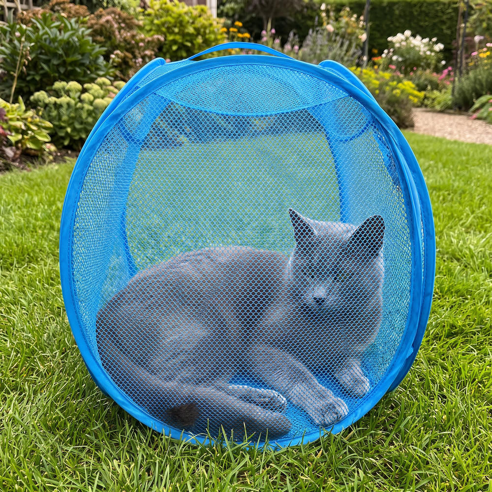 Grey cat in blue SpinnyMew